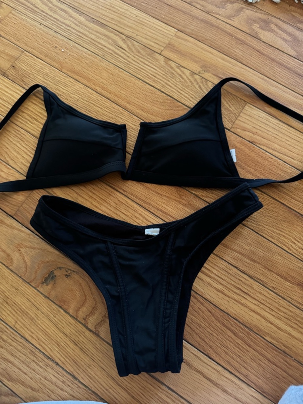 Black V-Neck Wired Top Matching Bikini Set